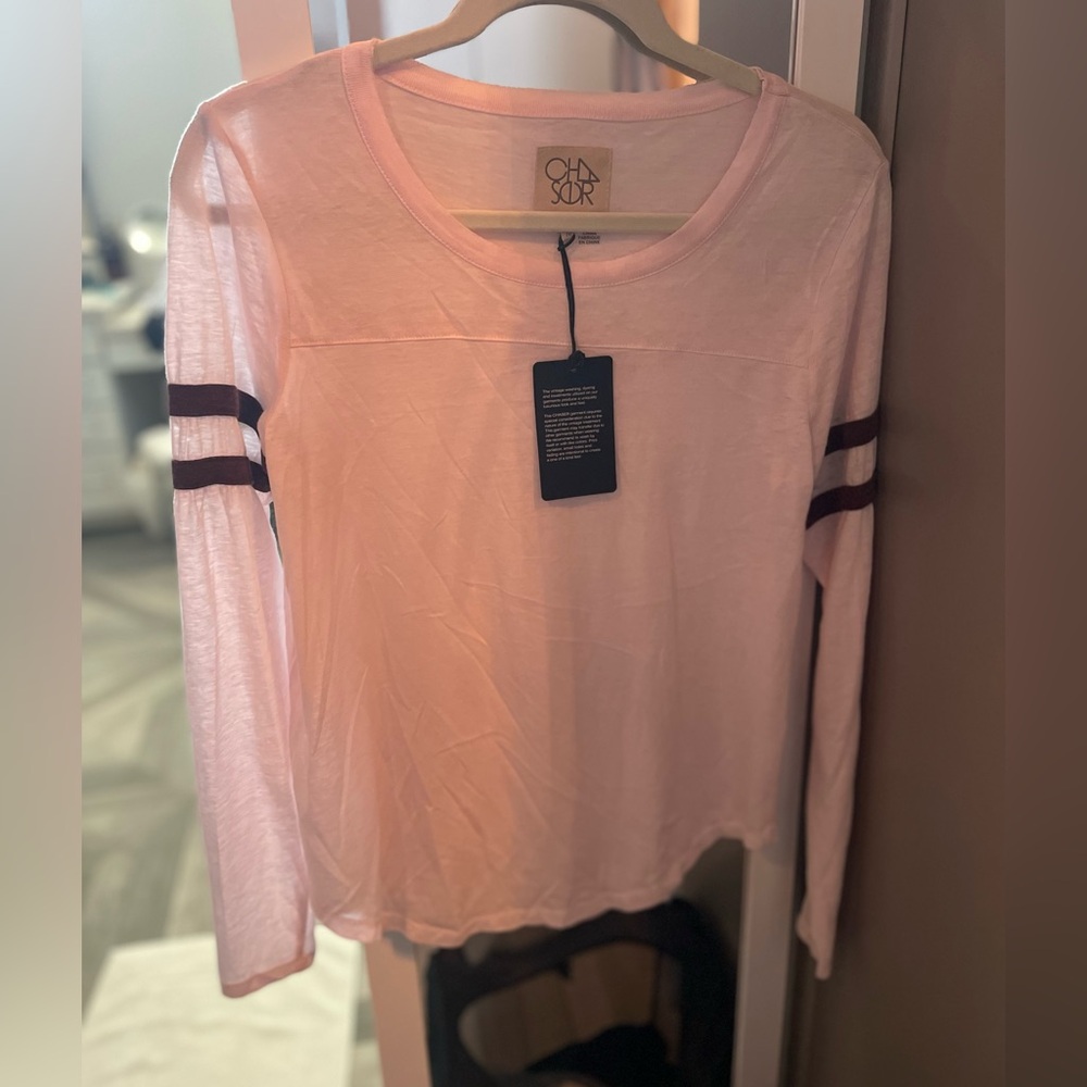Chaser NWT Light Pink Stripe Long Sleeve Lightweight Baseball Tissue Varsity M